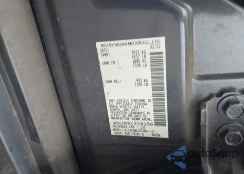 2012 Nissan Altima 3.5 Sr from USA, damaged, VIN 1N4BL2APXCC224196